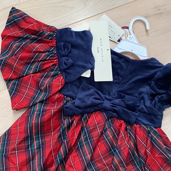 Max Studio girls navy plaid dress with a doll dress - Picture 2 of 10